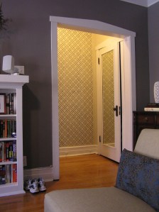 Stenciled Hallway from living room