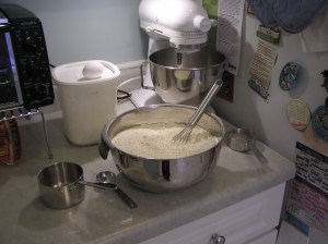 After the mix is done, I put in the medium rubbermaid.